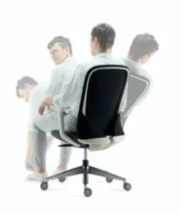 Medium back medical chair with ergonomic greyish-white backrest and adjustable armrests